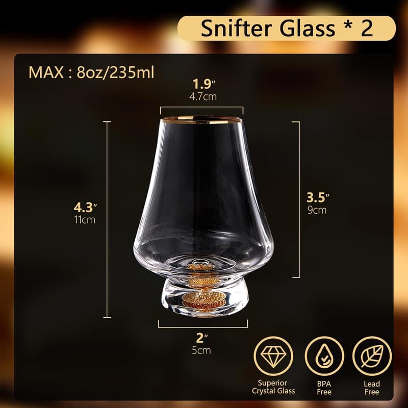 Luxuriöses Whisky-Glas-Set mit 24K Blattgoldflocken, 2er Set