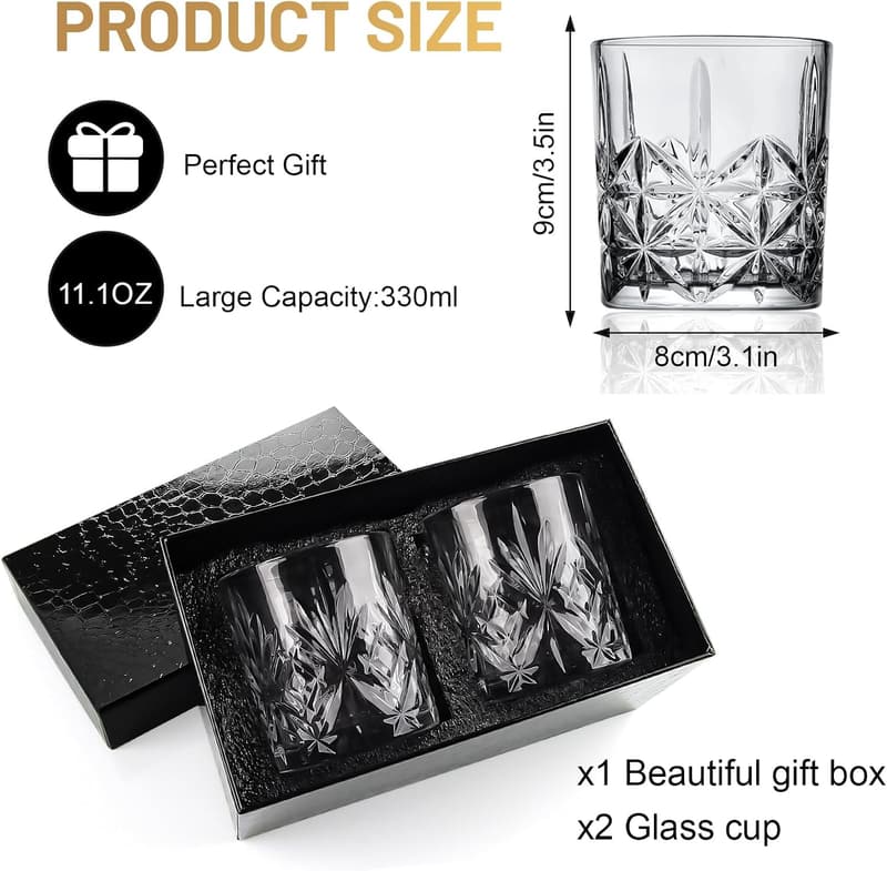 Whiskygläser Set (2er) mit Geschenkbox – 330ml für Männer