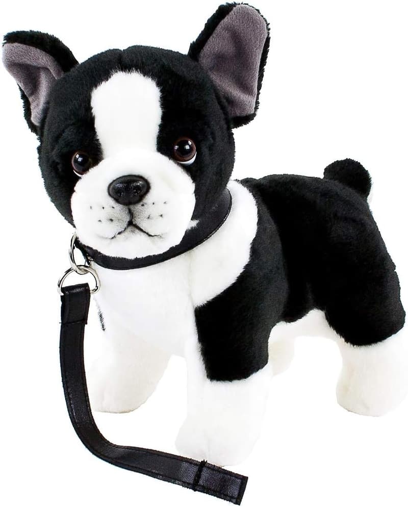Kuscheltier Französische Bulldogge mit Halsband 25 cm schwarz/weiß