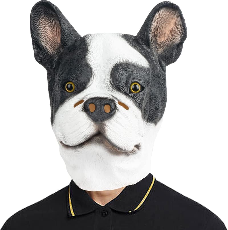 Realistische Boston Terrier Maske aus Latex für Halloween-Kostüme