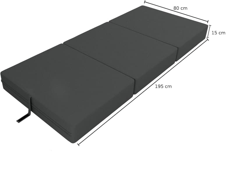 Faltmatratze 80x195 cm für Camping und Gäste, wasserdicht, anthrazit