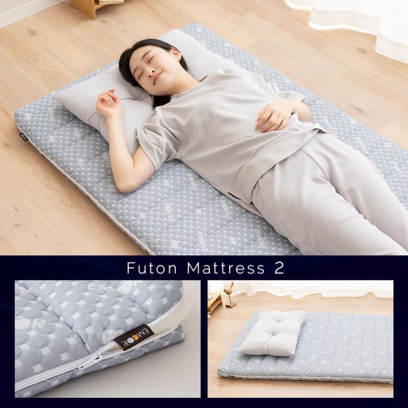 Faltbare Futonmatratze 90 x 195 cm mit waschbarem Bezug in Grau
