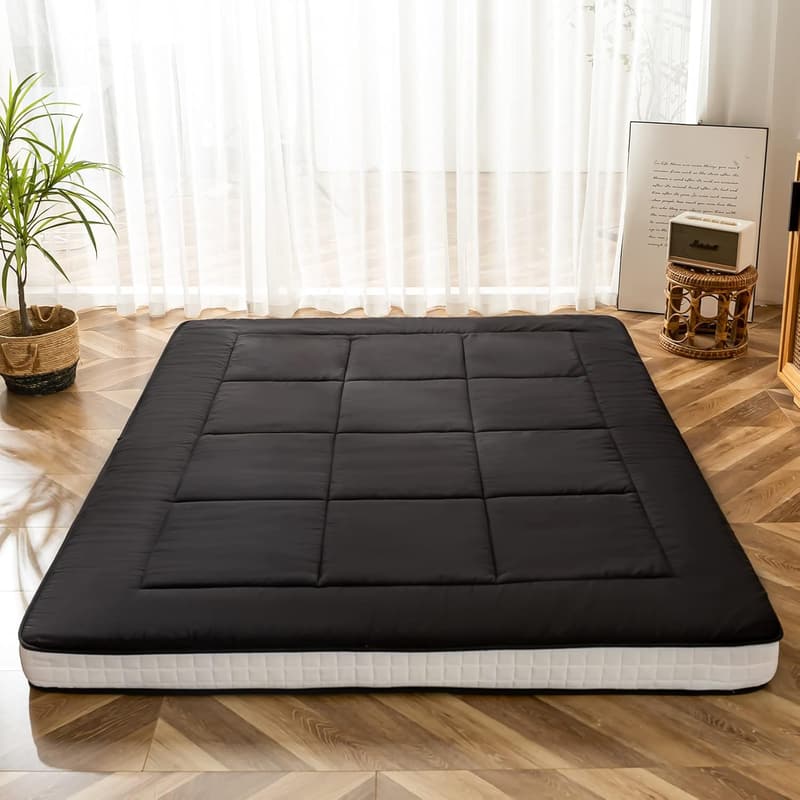 Gepolsterte Futonmatratze für Gäste, extra dick, klappbar, atmungsaktiv (Schwarz, Kingsize)