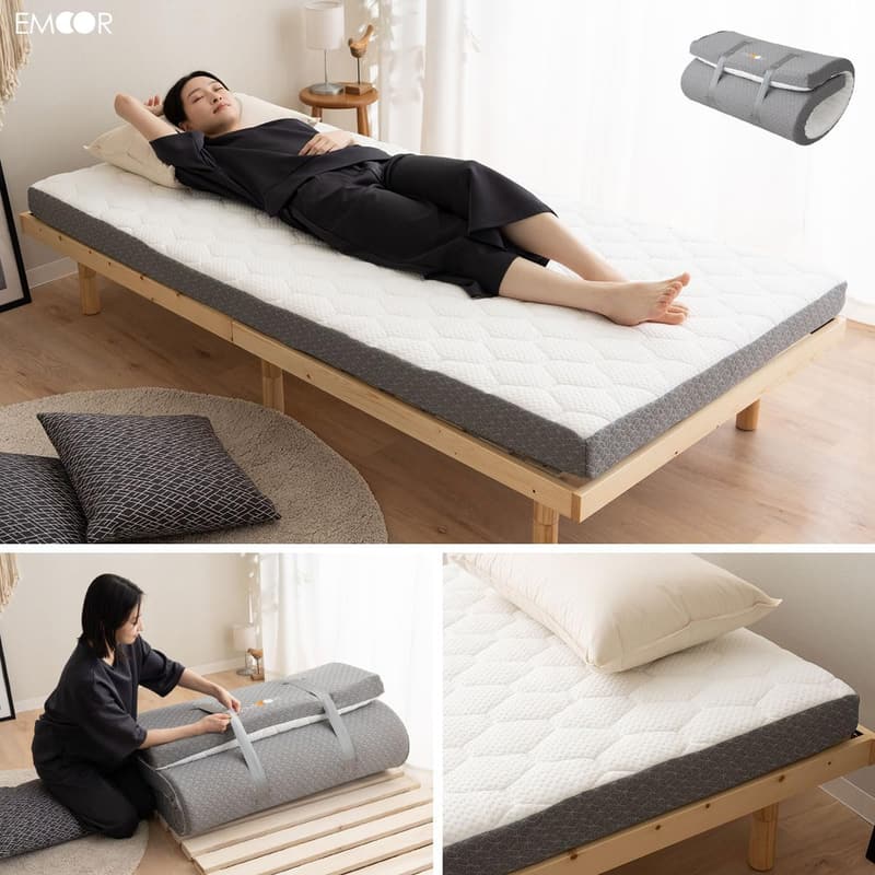 EMOOR Roll-Bodenmatratze Relax-2 90 x 195 cm – Waschbarer Bezug für Camping und Gäste