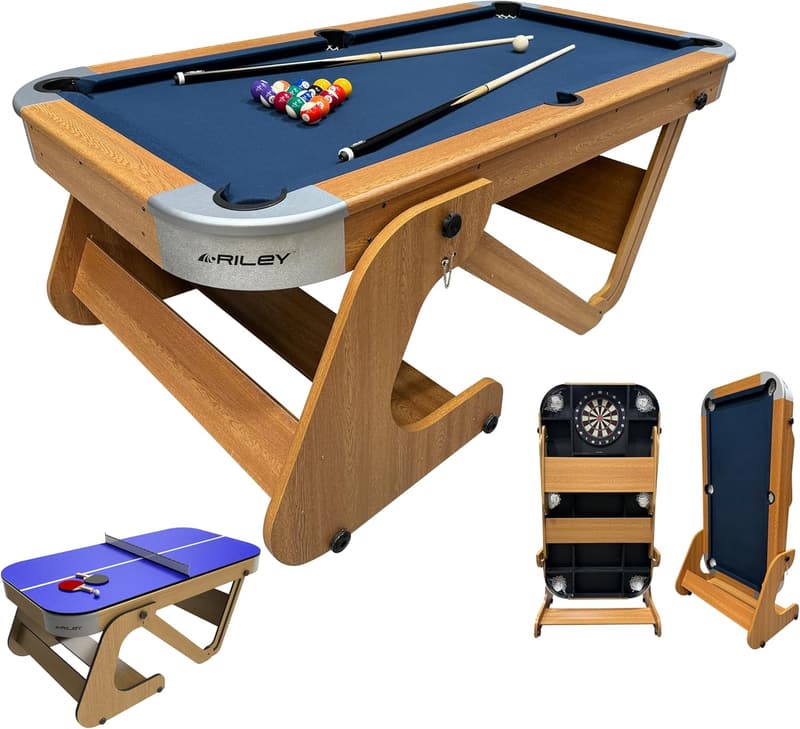 Riley Supersize klappbarer Billardtisch 196 cm mit Tischtennis