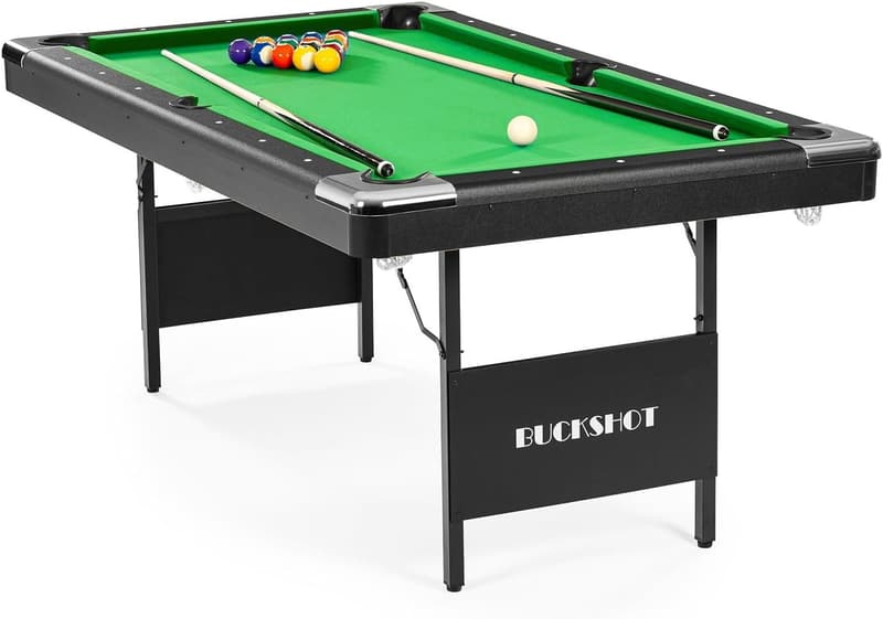 Klappbarer 6 Fuß Billardtisch mit Zubehör – Buckshot Atlanta in Grün/Schwarz