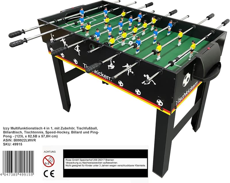Multifunktionaler 4-in-1 Tisch für Tischfußball, Billard, Tischtennis und Speedhockey