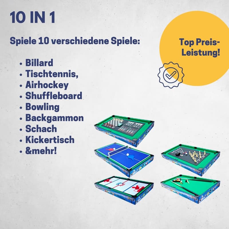 10-in-1 Multigame-Tisch für Kinder und Erwachsene - Tischfußball & mehr