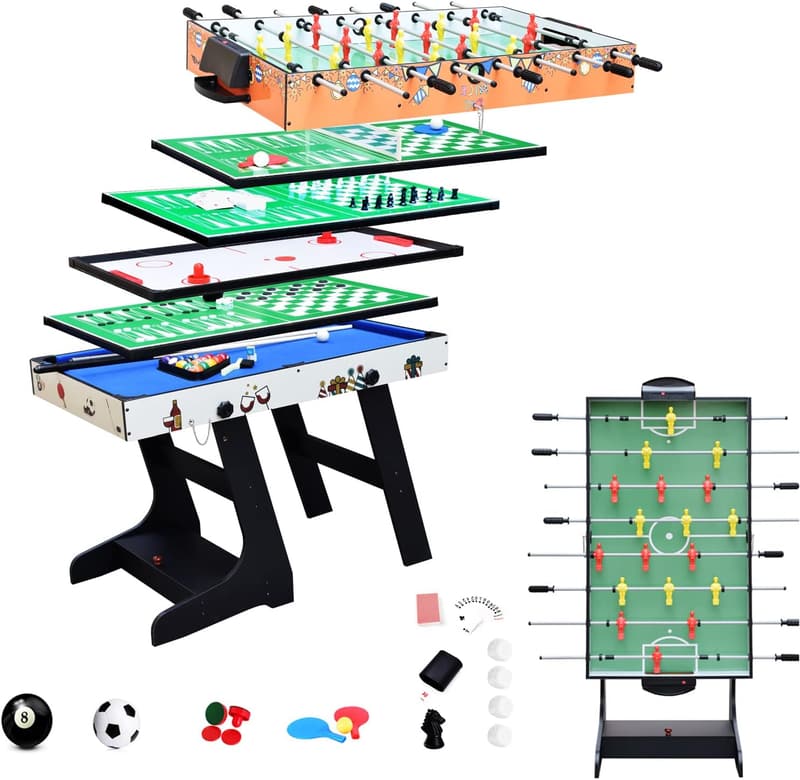Multifunktionaler Tischspiel mit 8 in 1 - Tischfußball, Billard, Air Hockey, Tischtennis 4FT