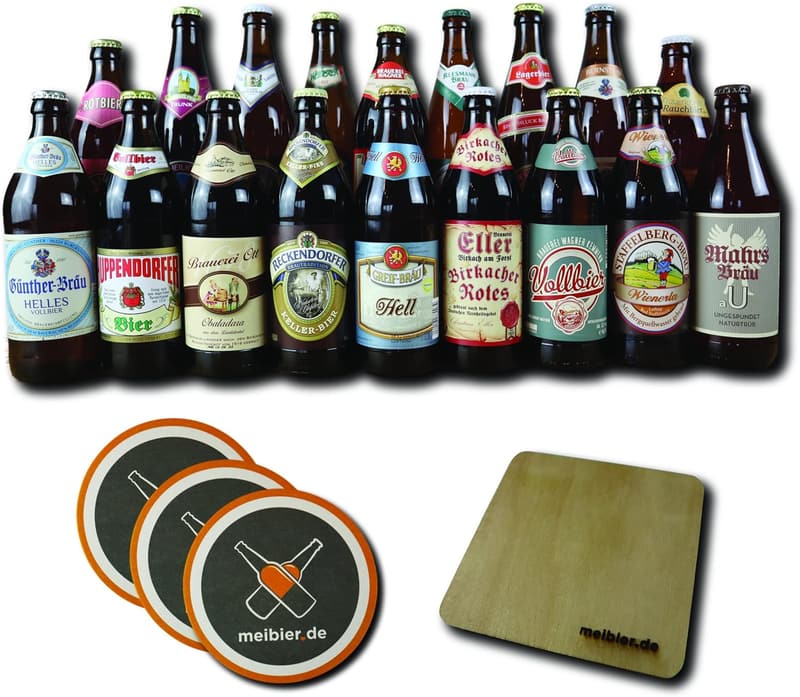 Bier Geschenkbox aus Franken mit 18x 0,5L Bier und Untersetzer