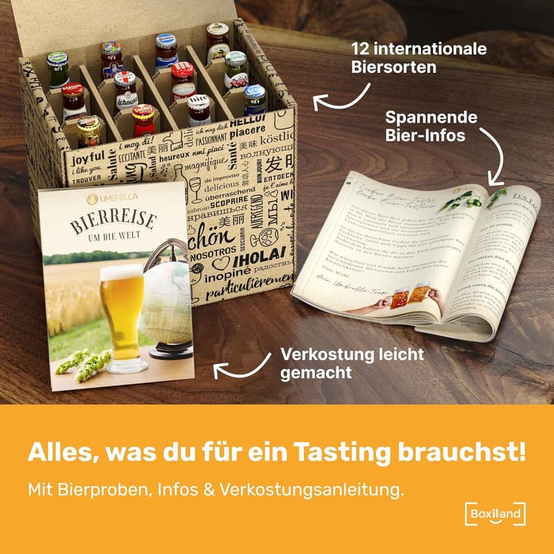 Geschenkbox mit 12 Bieren der Welt für Männer - inklusive Tasting-Anleitung