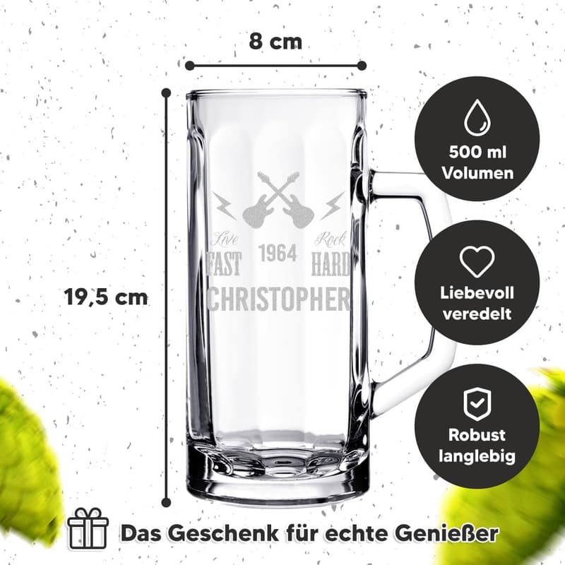 Bier Geschenk-Set mit graviertem 0,5L Bierseidel in Holzkiste für Männergeburtstag