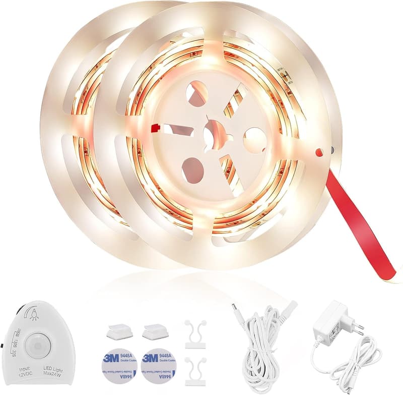 Bewegungsmelder LED Nachtlicht für Babybett, dimmbar, 2m (2er Set)