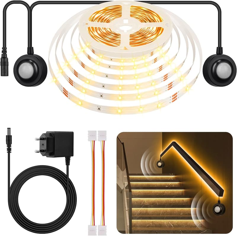 LED Strip mit Bewegungsmelder 5m für Bett, Flur und Treppe
