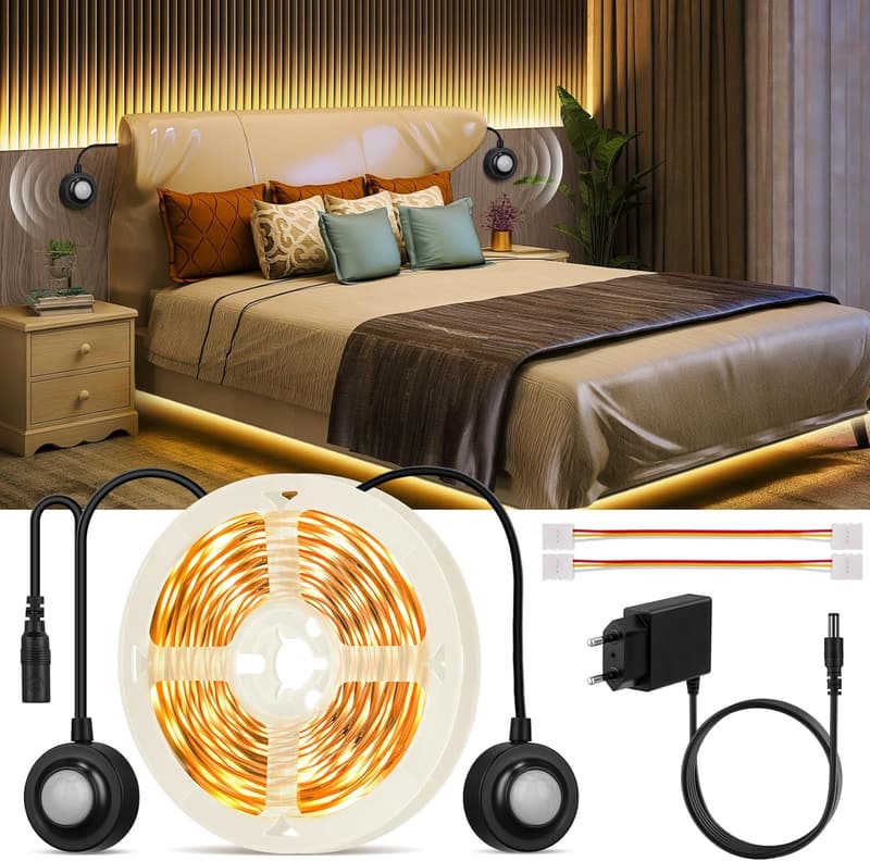 LED Strip mit Bewegungsmelder 5m für Bett, Flur und Treppe