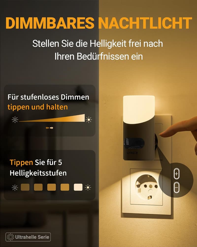 2er Set Dimmbares Nachtlicht mit Bewegungssensor für Schlafzimmer 2700K