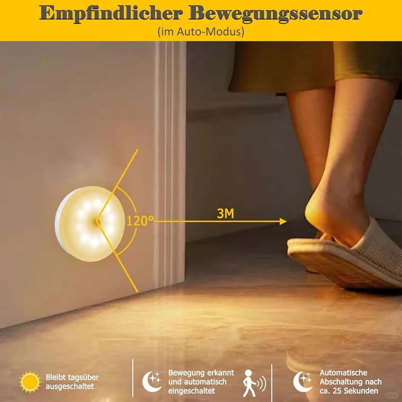 Akynite Dimmbares 0.5W LED Nachtlicht mit Bewegungsmelder, warmweiß, 3er Set
