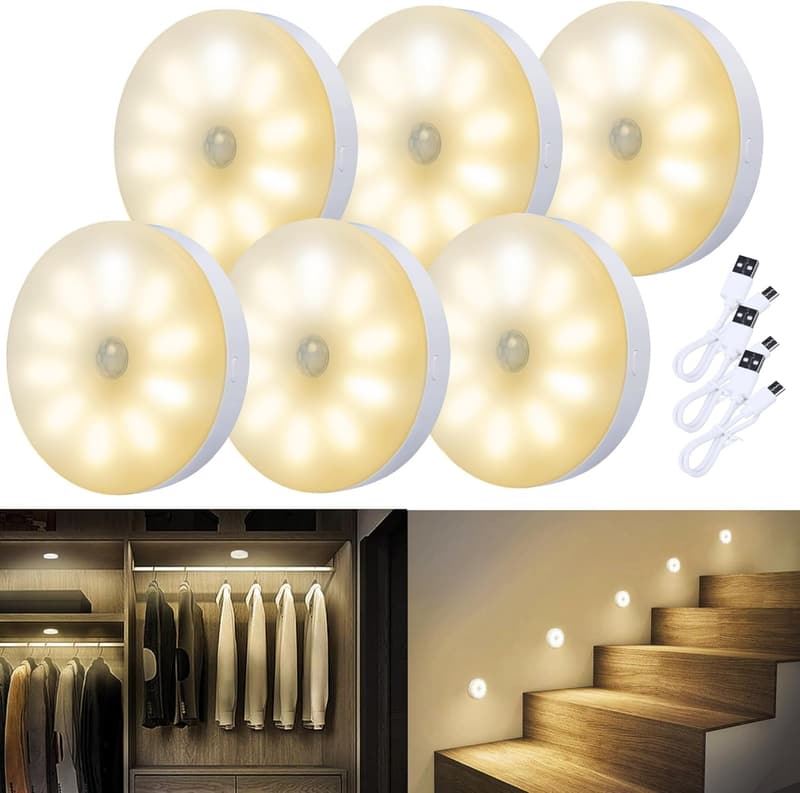 Dimmbares Nachtlicht mit Bewegungsmelder – 10 LED USB Aufladbar, 6 Stück