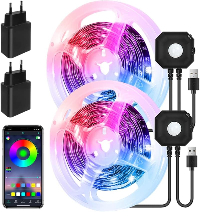 Bewegungsgesteuerte RGB LED Streifen mit APP Steuerung (2er Set)
