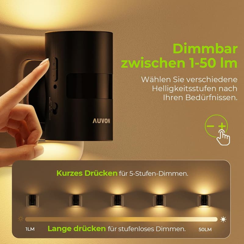 AUVON Nachtlicht mit Bewegungssensor, dimmbar, 2er Set für Kinderzimmer