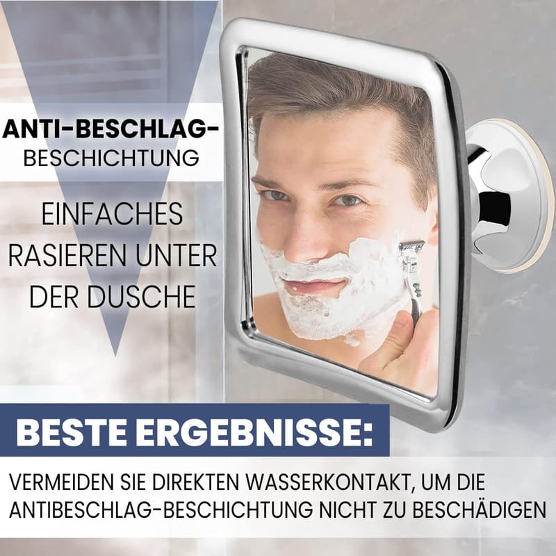 Antibeschlag Duschspiegel mit Saugnapf, 16 x 16 cm, Chrom/Silber