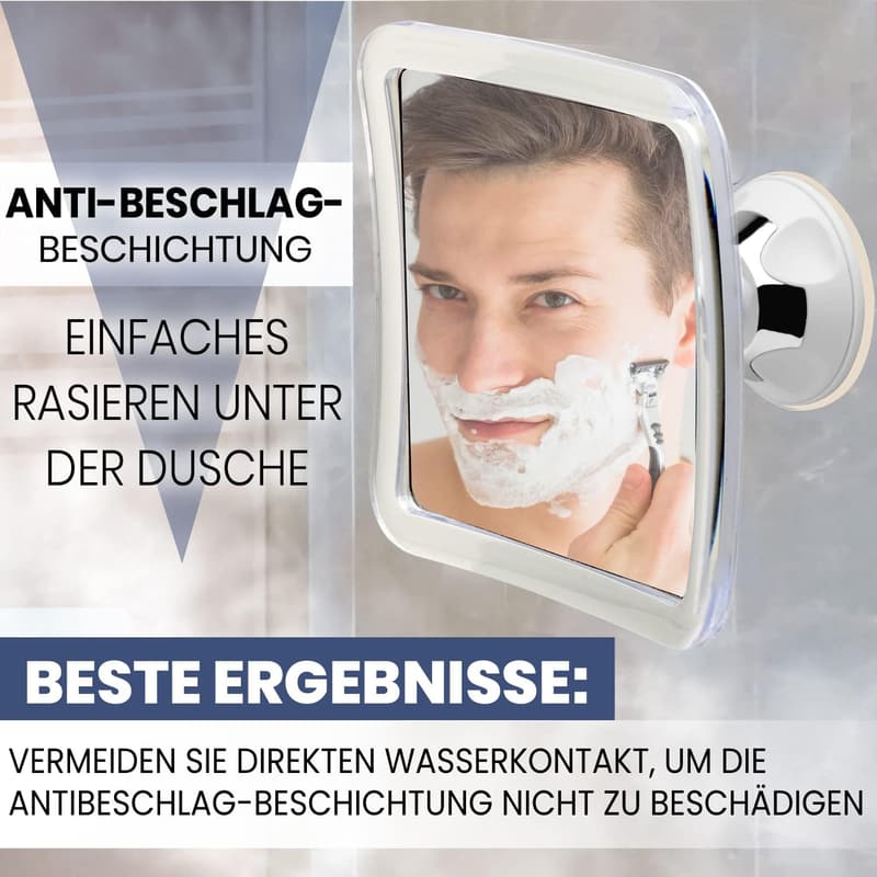 Antibeschlag Duschspiegel mit Saugnapf – 16x16 cm, unzerbrechlich