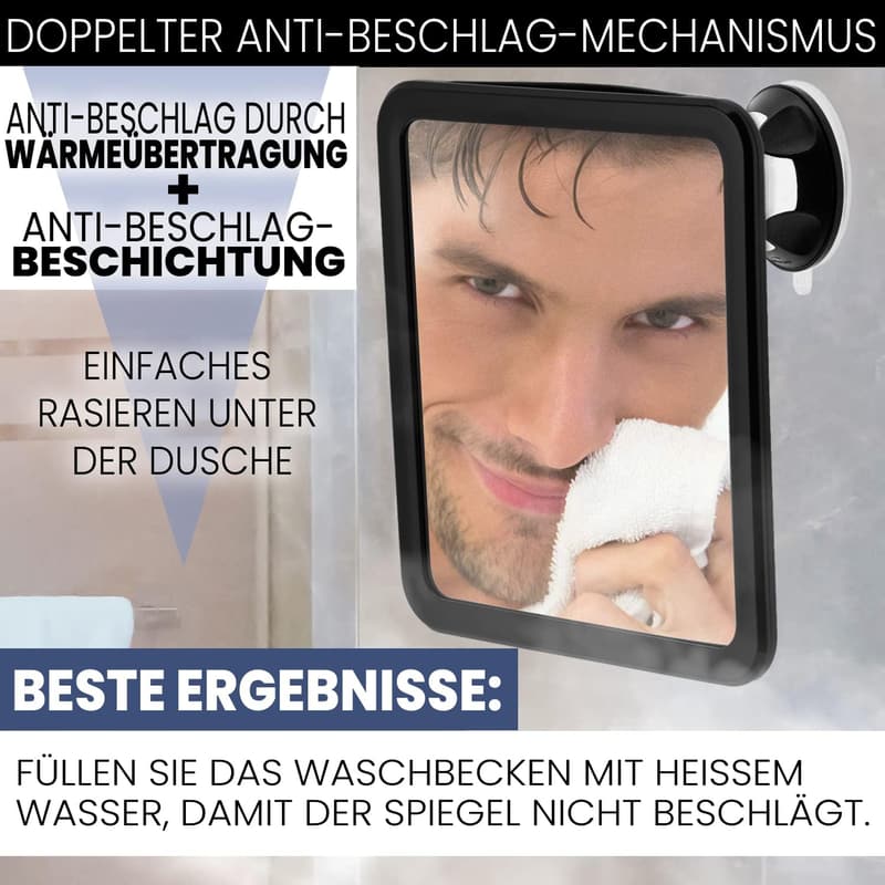 Antibeschlag Duschspiegel mit Saugnapf 20 x 18 cm, Schwarz