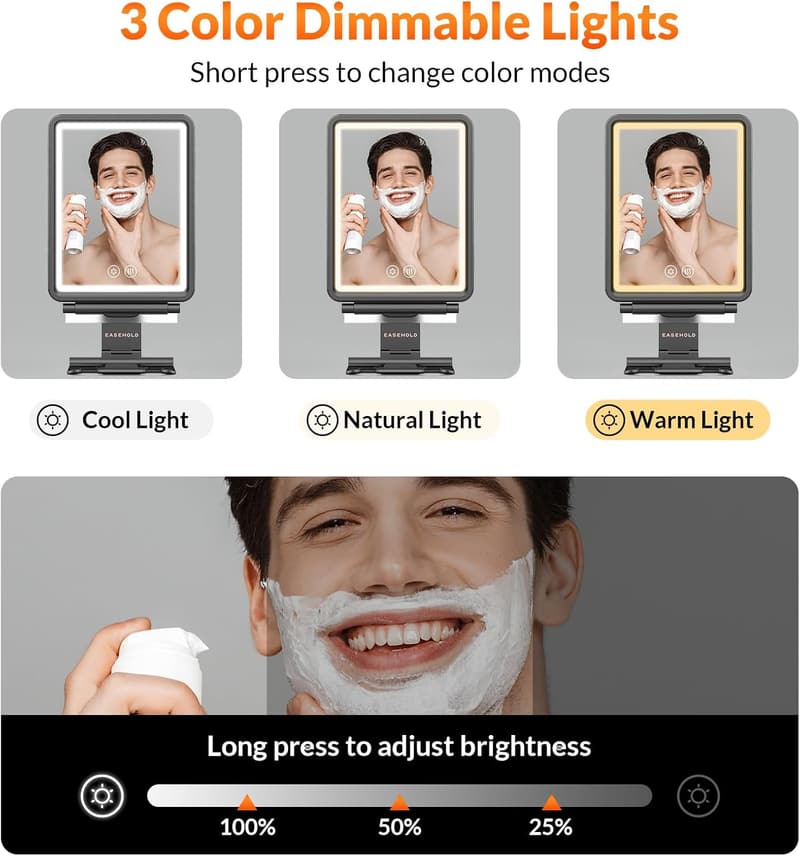 EASEHOLD LED Duschspiegel mit Antibeschlag und 3 Lichtfarben