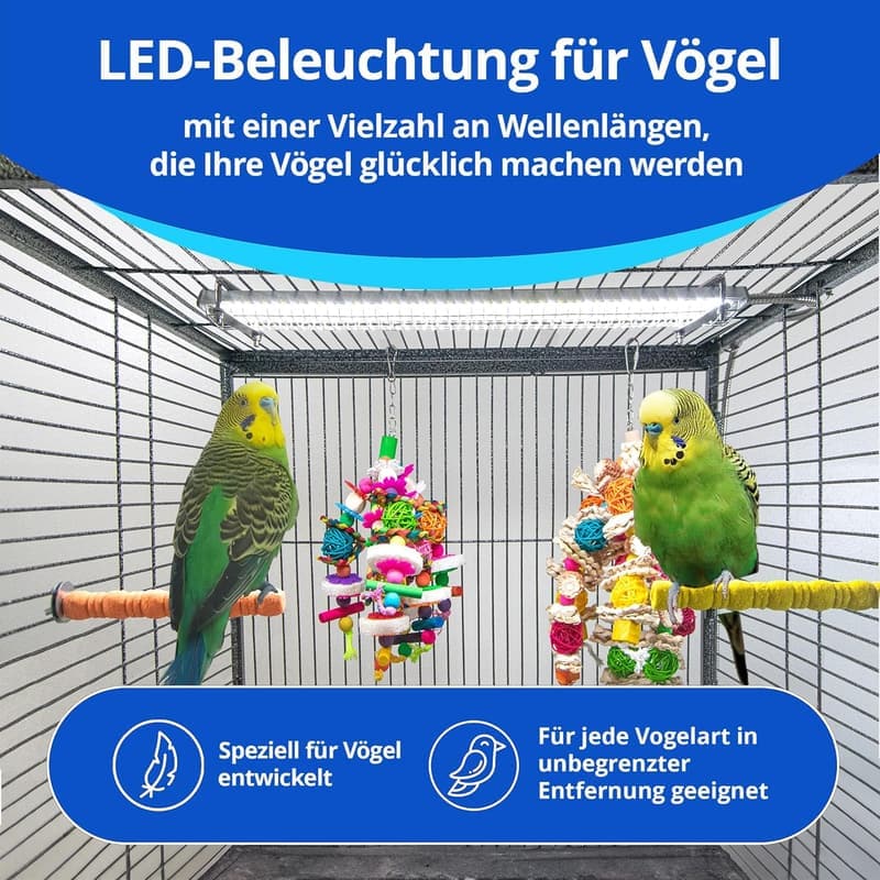 HappyBird Vogellampe mit Knabberschutz für Papageien und Wellensittiche, 45 cm