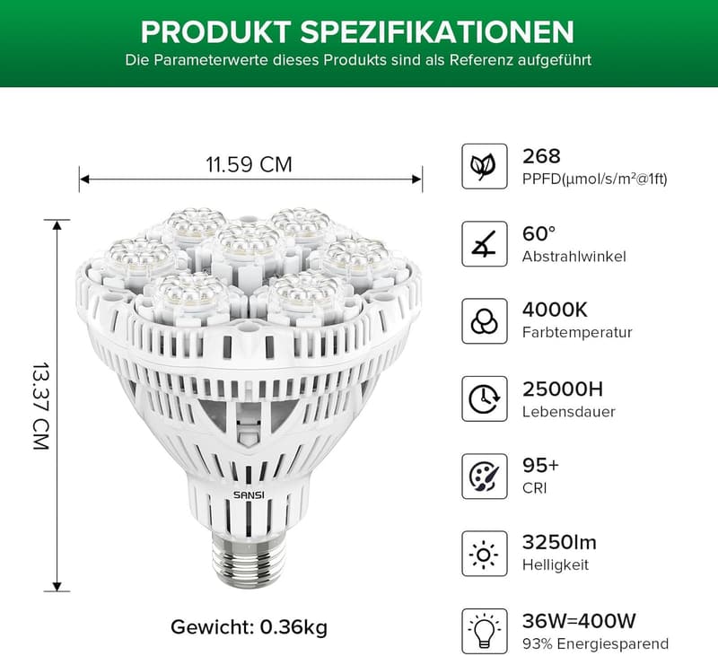 Vollspektrum LED Pflanzenlampe E27 für Zimmerpflanzen 36W