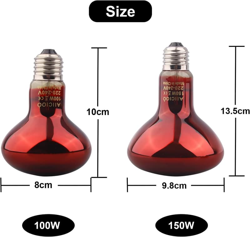 AIICIOO 150W Infrarot-Wärmelampe für Reptilien im 2er-Pack