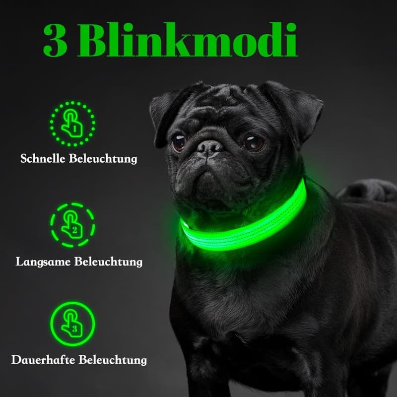 Aufladbares LED-Leuchthalsband für Hunde – Verstellbar mit 3 Lichtmoden, Grün