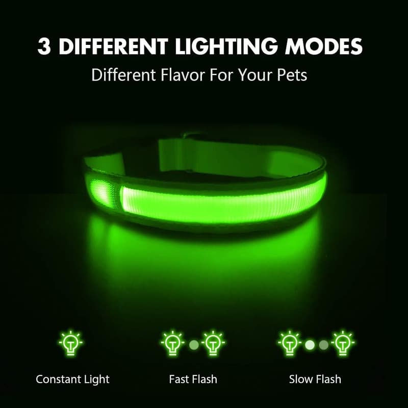 Leuchthalsband für Hunde, aufladbar, wasserdicht, 3 Lichtmodi, grün