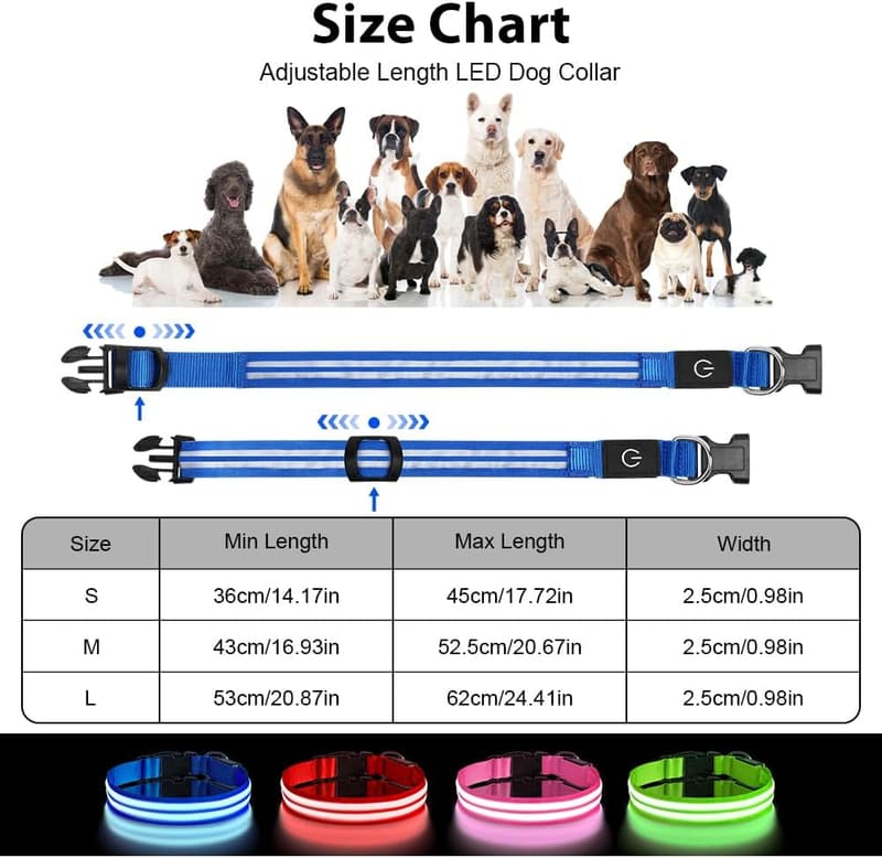 Leuchthalsband für Hunde, Aufladbar mit 3 Modi, LED, Blau, Wasserdicht