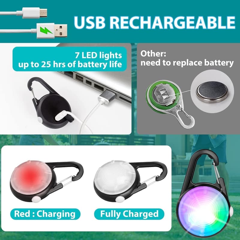 Hundesicherheitslichter 2er Set - wiederaufladbare LED mit RGB-Farbe für Nachtwanderungen