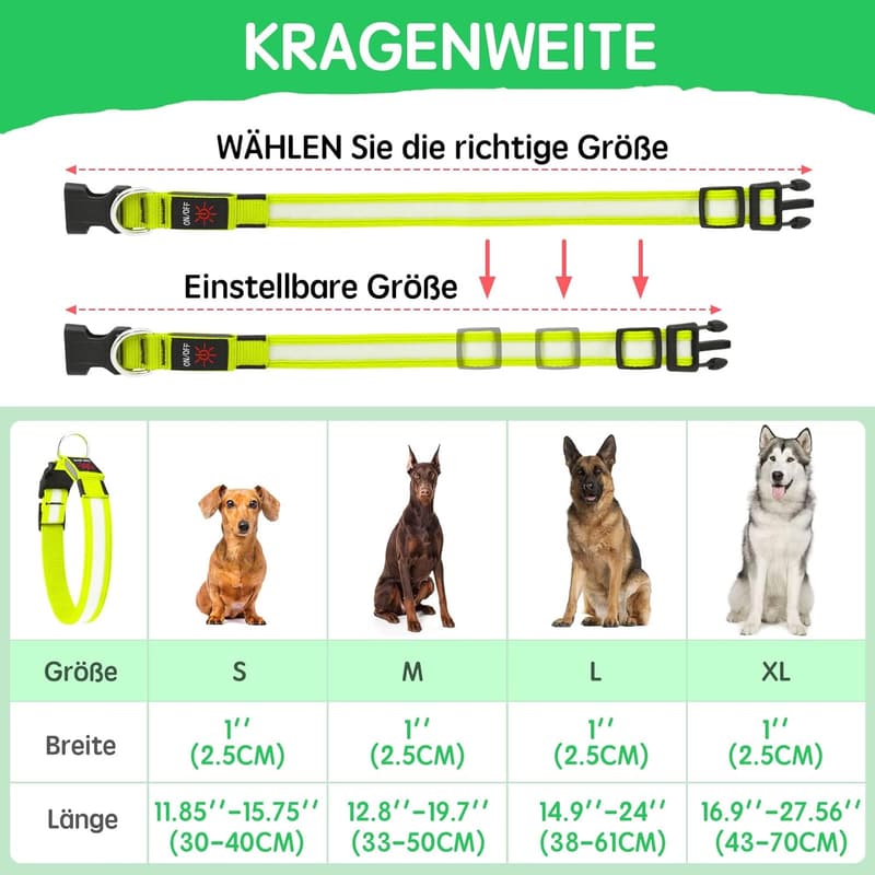 Wiederaufladbares Leuchthalsband für Hunde mit 3 Beleuchtungsmodi