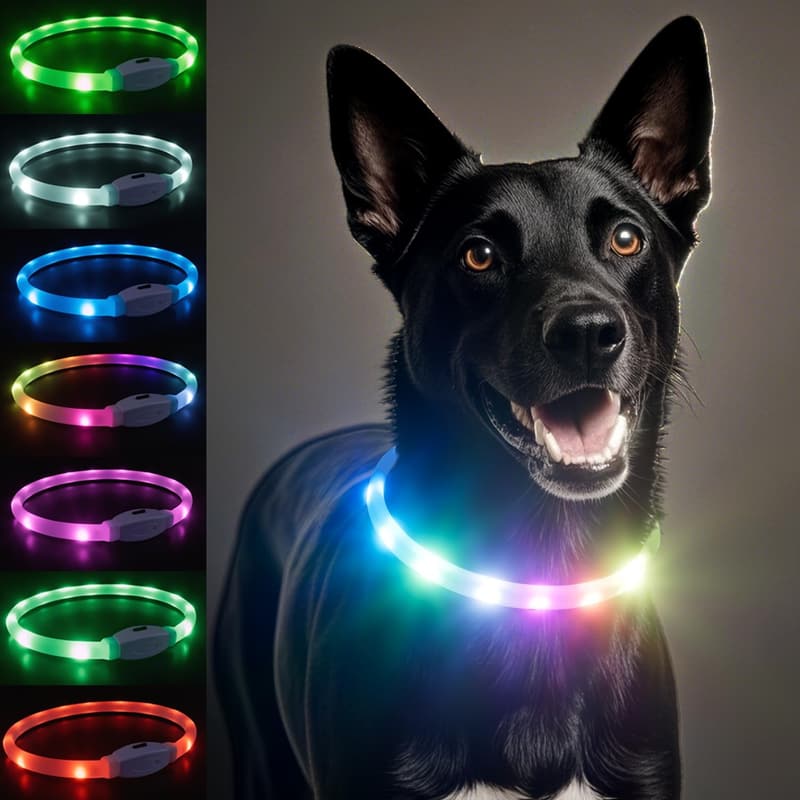 LED Hundehalsband mit 7 Farben und 9 Leuchtmodi, aufladbar, regendicht, 650mAh, bis zu 13 Stunden Leuchtzeit