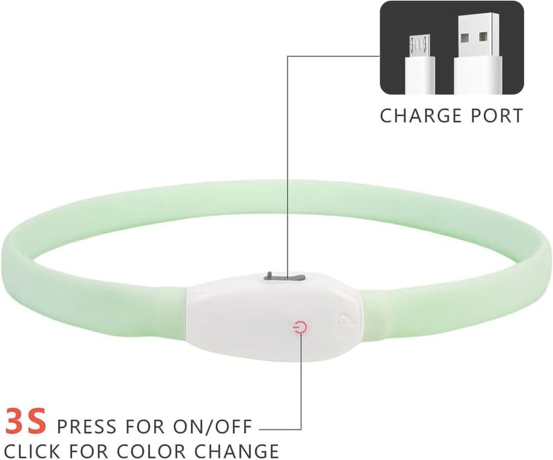 LED Hundehalsband mit 7 Farben und 9 Leuchtmodi, aufladbar, regendicht, 650mAh, bis zu 13 Stunden Leuchtzeit