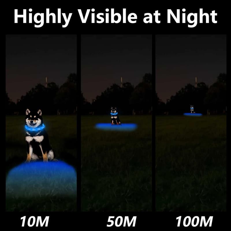 LED Hundehalsband mit 7 Farben und 9 Leuchtmodi, aufladbar, regendicht, 650mAh, bis zu 13 Stunden Leuchtzeit