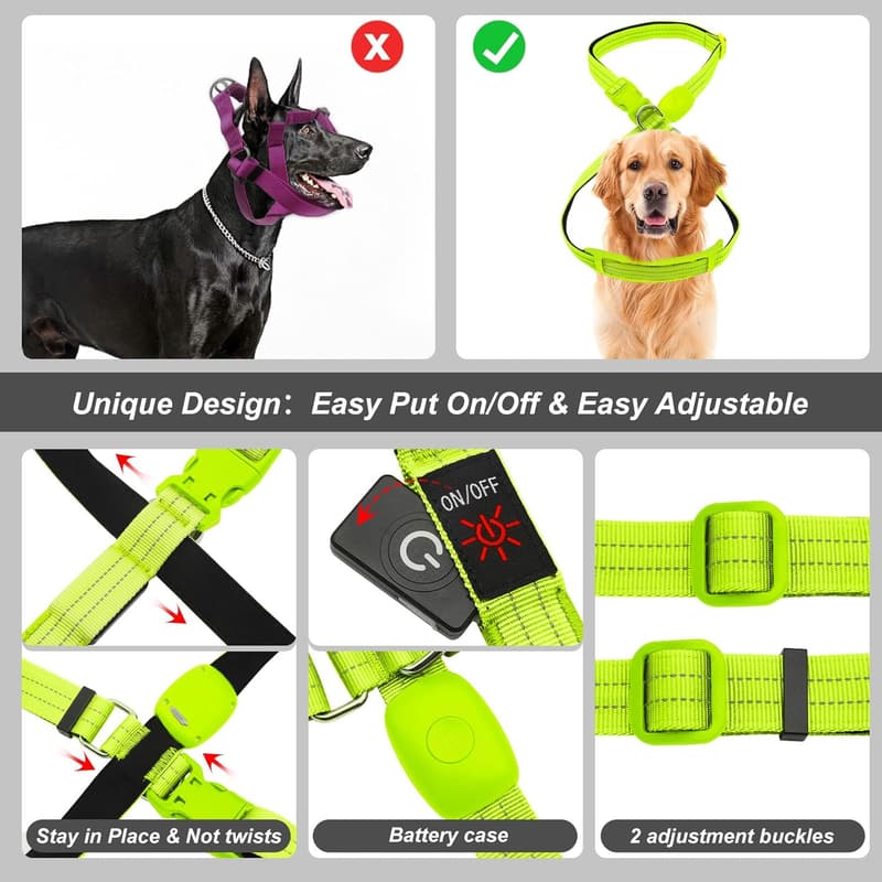 Wiederaufladbares LED Hundegeschirr, gepolstert und reflektierend (Grün)