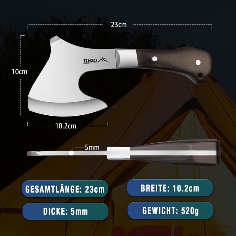 TIVOLI 24 cm Campingaxt – Tragbare Outdooraxt für Survival und Garten
