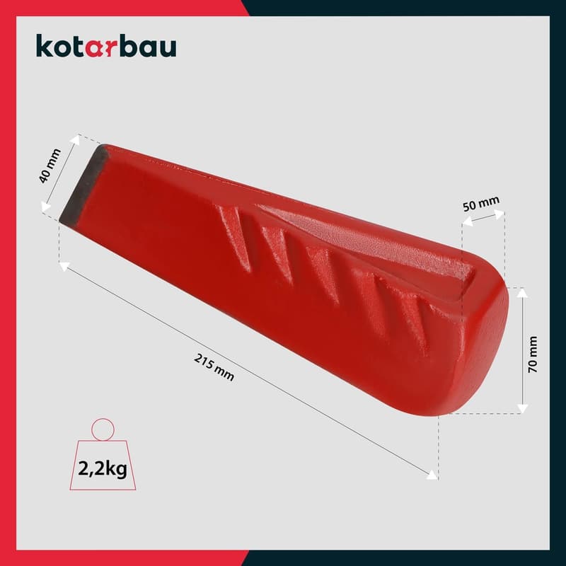 Geschmiedeter Holzspaltkeil aus Stahl 214 mm - 2,2 kg Schwarz