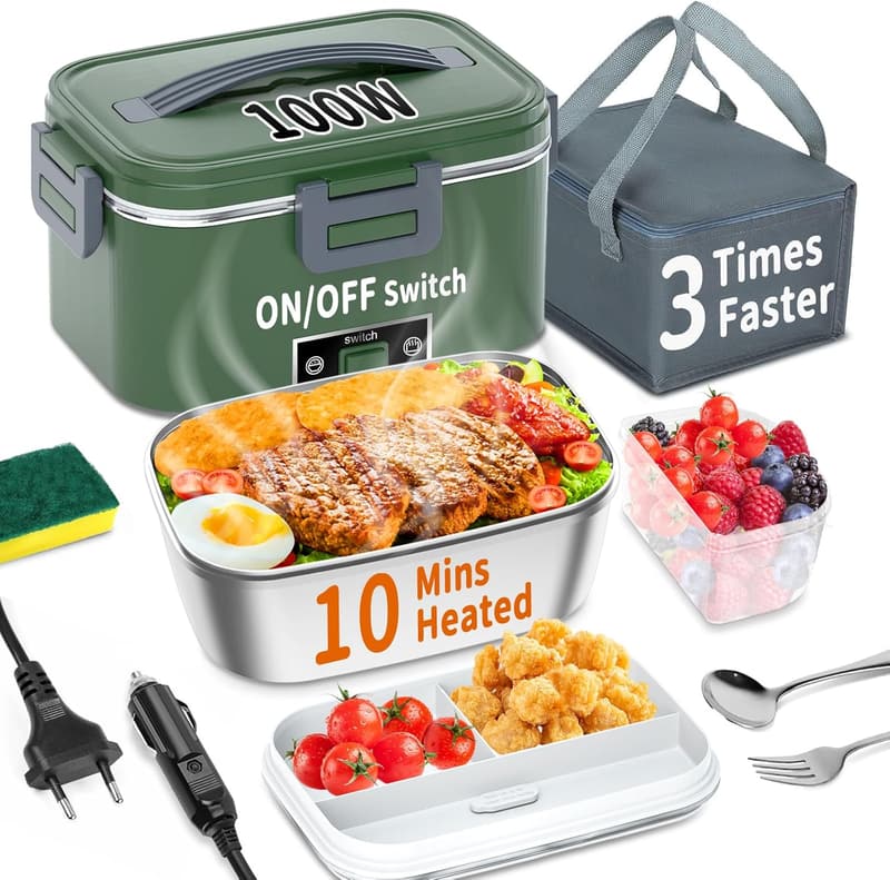 Tragbare Heiz-Lunchbox 100W, 3-in-1 Edelstahl, für Auto und Büro