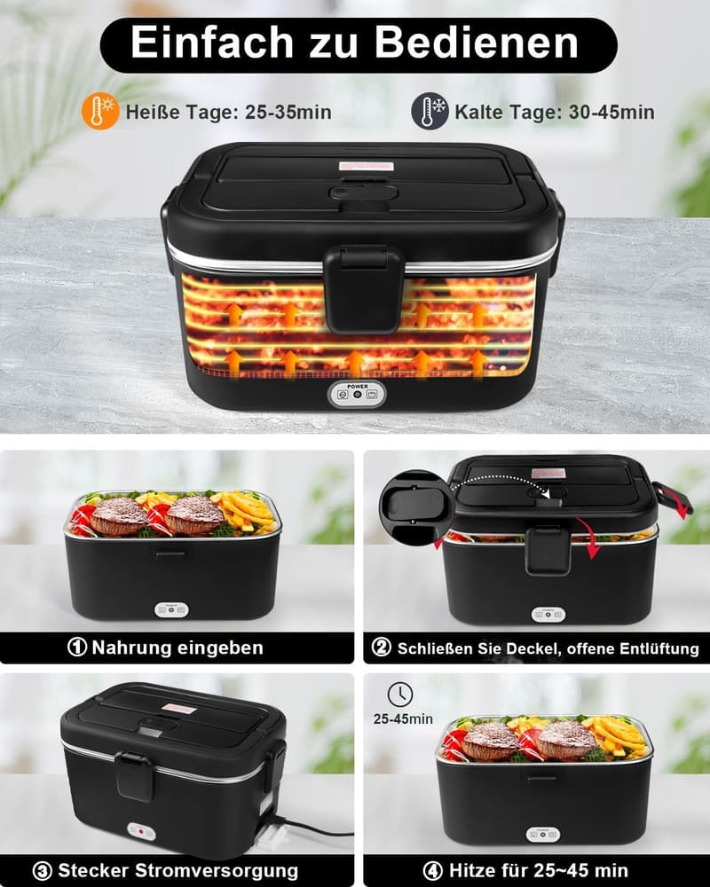Elektrische Lunchbox 1,8L mit Taschenwärmer für Auto und Büro