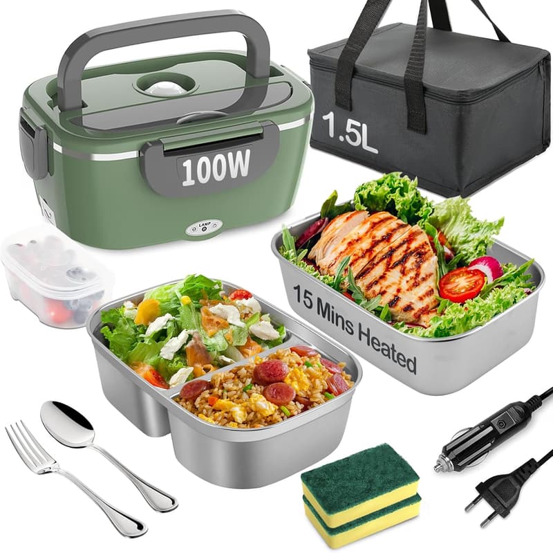Tragbare beheizte Lunchbox 1,5L aus Edelstahl für Auto und Büro