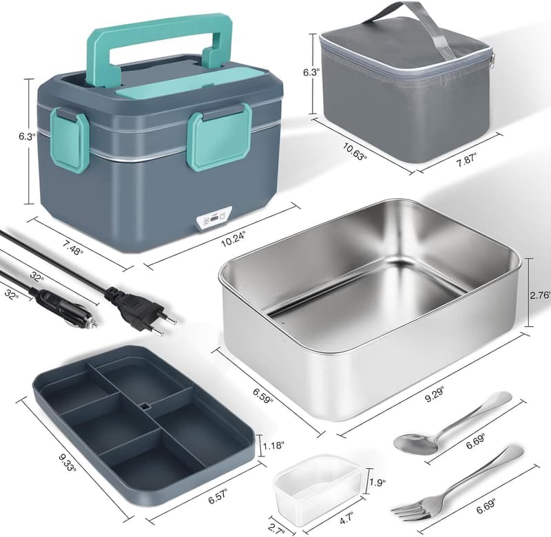 Elektrische Lunchbox 3,5L mit Besteck für unterwegs und Camping