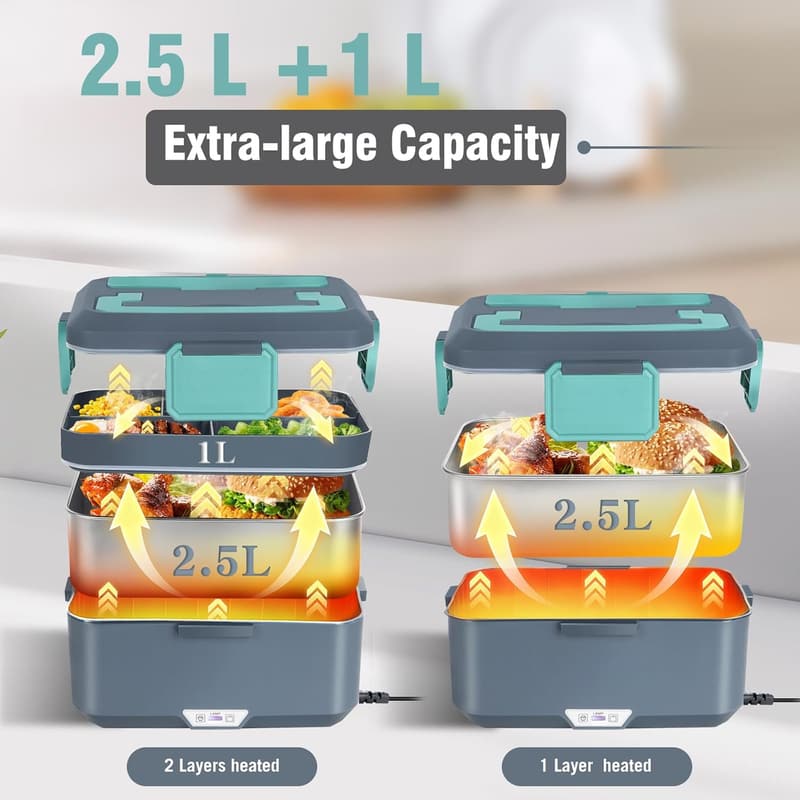 Elektrische Lunchbox 3,5L mit Besteck für unterwegs und Camping