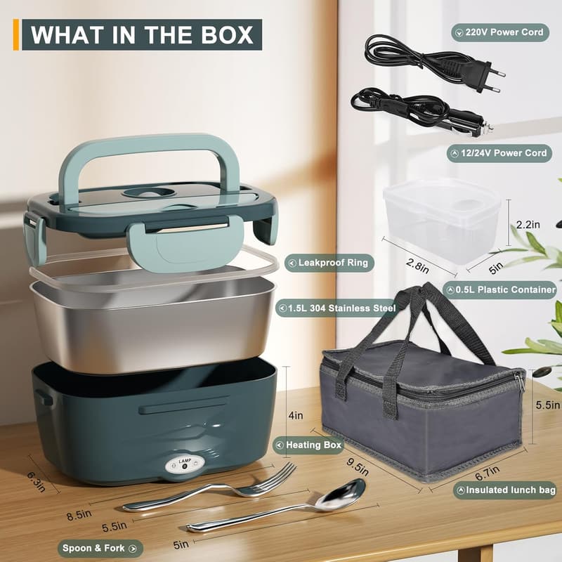 Elektrische Lunchbox 1,5L aus Edelstahl für unterwegs – 80W Wärmer