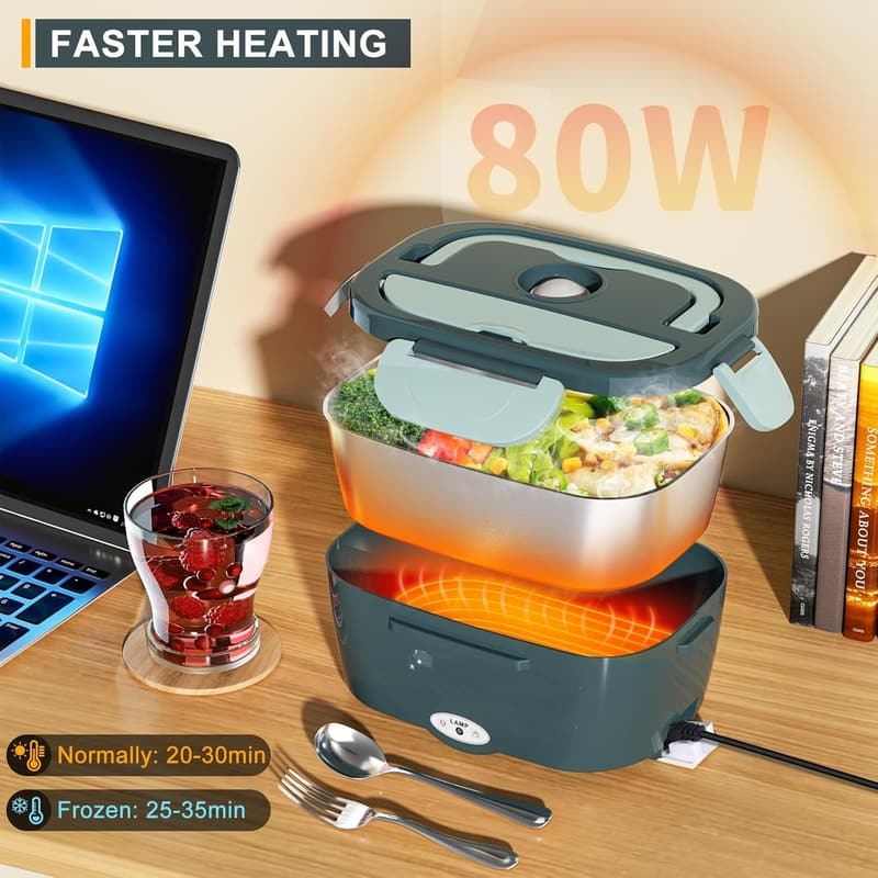Elektrische Lunchbox 1,5L aus Edelstahl für unterwegs – 80W Wärmer