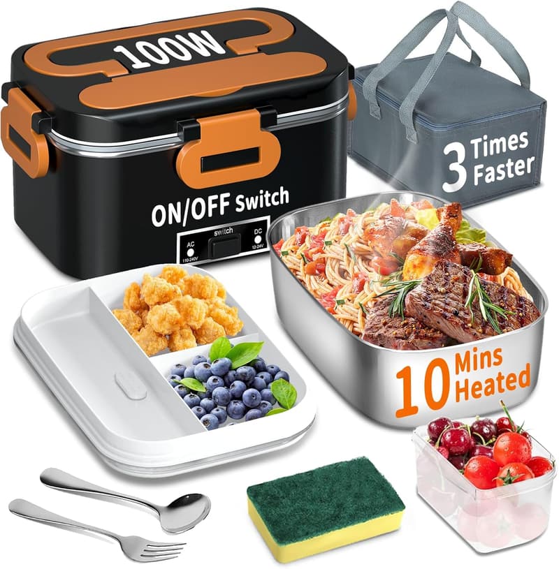 Elektrische Lunchbox 100W – 3-in-1 Edelstahl-Brotdose für Auto und Büro